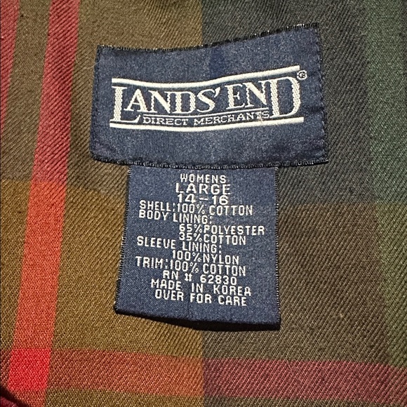 Lands' End Barn Chore Red Jacket Coat Multi Plaid Flannel Lining Women’s Sz L - Picture 9 of 12